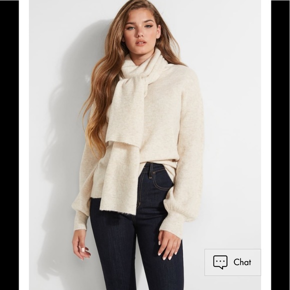 Guess oversize gray turtleneck tie balloon sleeve sweater S - Picture 3 of 6